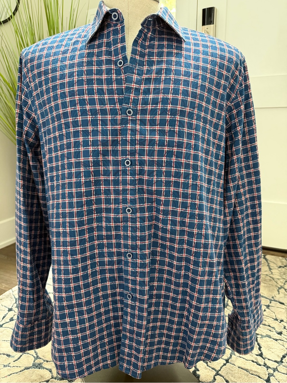 Robert Graham Blue, Red, & White Plaid Button-Down Shirt